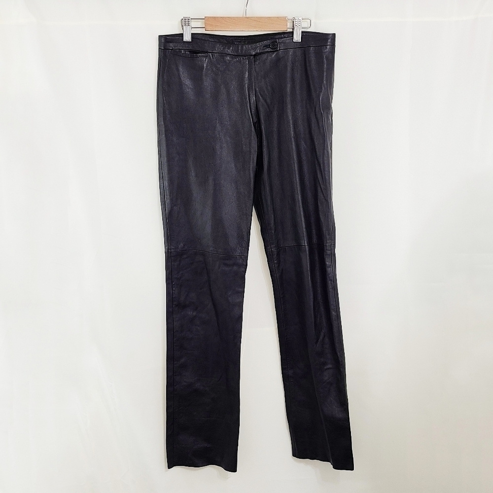 Bcbgmaxazria black leather straight leg pants Luxe Designer Women's size 8